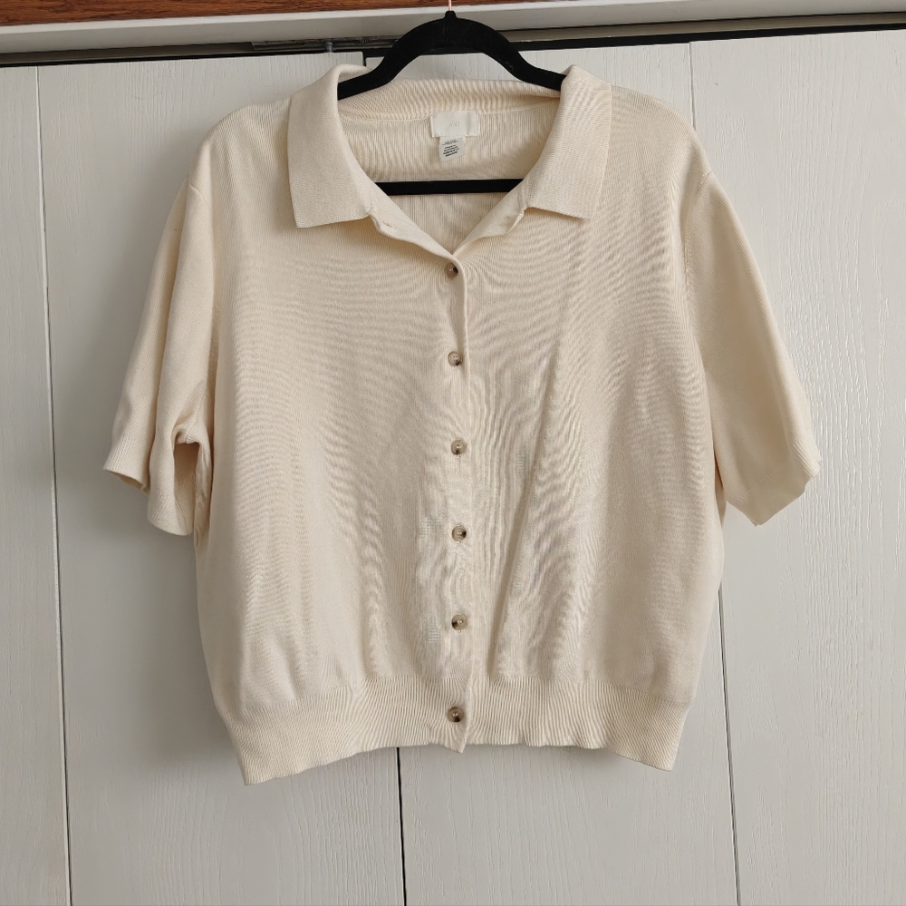 Cream Button-Up Short Sleeve Cardigan